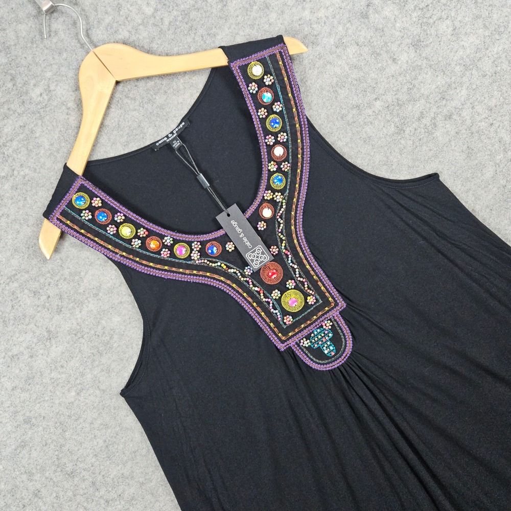 NEW Cable & Gauge Women's Black Tank Top Size 1X Viscose Beaded Embellished NWT‎